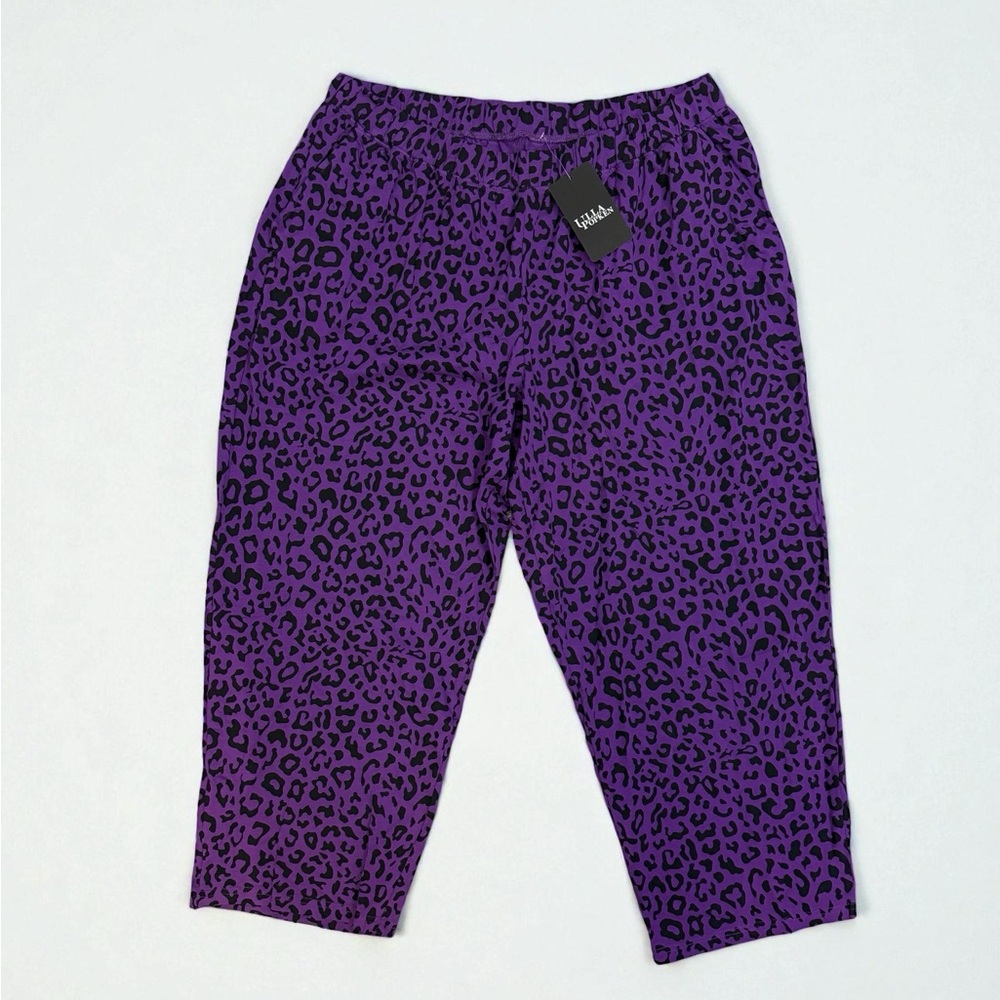 Ulla Popken Purple Leopard Print Straight Leg Pants